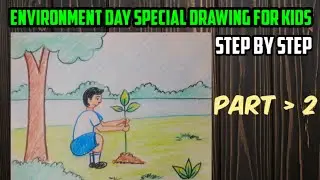 easy tree plantation drawing for kids | simpleenvironment day  drawing for kids | part 2 | pranabart