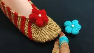 Idea Using Finger Woolen Flower Making/knitt ladies/girls/women socks with flower(Jasbir Creations)