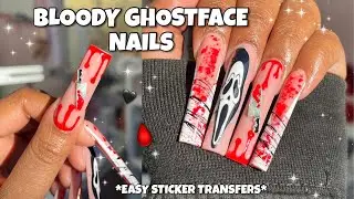 KILLER GHOSTFACE HALLOWEEN NAILS 🩸🔪| EASY STICKER TRANSFER NAIL ART | POLYGEL APPLICATION