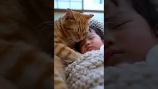 #033 暖を取る茶トラ猫と赤ちゃん | 冬の重ね着ハグ | #033 Chatora Cat and Baby keep warm | Winter layered hug