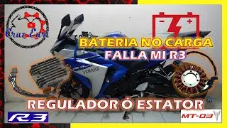 🔧Yamaha R3 | MT03🏍️ NO RECIBE CARGAR LA BAERIA | POSIBLE FALLA 🔌🔋 *estator o regulador*