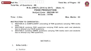 MSC 1ST SEM HMCT FOOD PRODUCTION NOV 2019 | PTU