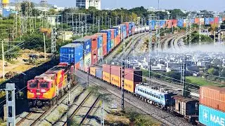 1.5KM long double stack containers train with electric locomotives on WDFC