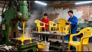 Plastic chairs are constructed from packaging waste used to package corn flour.