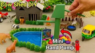 DIY Mini Village Farm with Water Pond & Hand Pump | Animals House Project