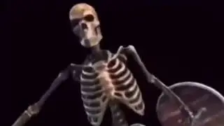 Skeleton banging shield but it's screaming chicken