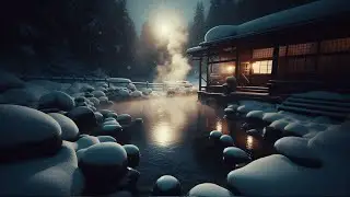 雪が舞う夜の露天風呂｜厳冬に溶ける和風BGM（10分）