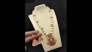 Unique Pearl Jewelry, Freshwater Pearls, Pearl kundan Haram, Pearl Ruby Haram
