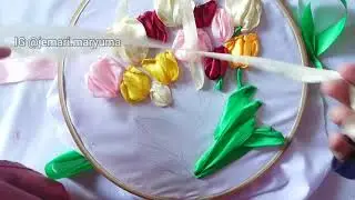 Sulam Pita Pemula | Ribbon Stitch (Bagian Kelopak Bunga) | Tulip Ribbon Embroidery Tutorial