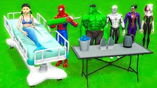 Super Hero 3D vs Squid Game Rescuing the Mermaid Squid Girl Doll Challenge! Who Survives?