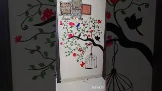 ✨️My first Wall art..🥰#art #painting #wallart #ytshorts #wallpainting #birds #tree peace #artist.💕🫶🔥