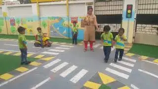 Nursery kid's are learning traffic rules with practical  toys