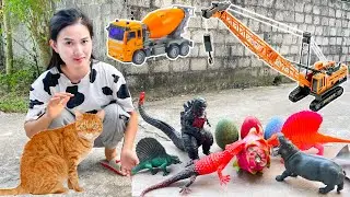 Changcady t&igrave;m c&aacute;c con vật ăn thanh long - m&egrave;o con gi&uacute;p t&igrave;m đồ chơi khủng long, gozilla, cần cẩu #119