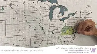 US National Parks Map - DIY Watercolor Cotton Anniversary Push Pin Adventure Map