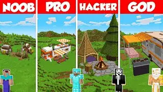 Camping Build Battle Challenge - Noob vs Pro vs Hacker vs God - Minecraft Animation