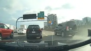Driving along I-93 South in Boston, Massachusetts