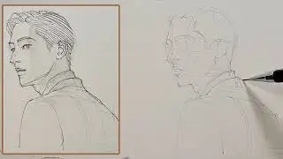 남자 얼굴 그리는 방법 (거의 측면) / 정장 입은 남자 그리기 Drawing a man in a suit