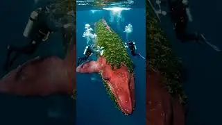 Divers Clean A Mysterious Giant Red Whale 🧼#diving #mystery #shorts