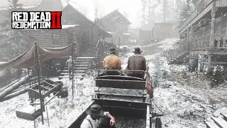 Relaxing Horse Carriage Ride in Snowfall | RDR2 Winter ASMR for Sleep & Stress Relief