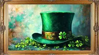 Vintage St. Patrick&rsquo;s Day | Festive Green Hat & Shamrocks Frame TV Art Screensavers with Gold Frame