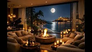 Elegant & Sensual Smooth Jazz 40 BPM 🎷 | Cozy Fireplace 🔥 & Ocean Waves 🌊 Ambience for Relaxation