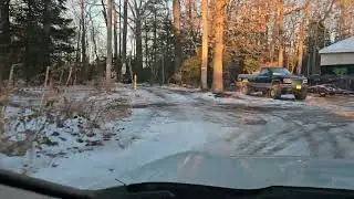 Farm entrance in winter to garage 