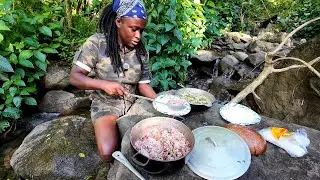 Outdoor Cooking: Rice & Peas with Pak Choi  by the River|Bush Cooking Portland Jamaica 