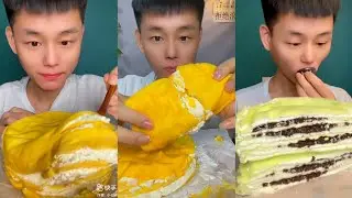 ASMR Custard Creamy Crepe Roll Cake Mukbang🎂♥️Eating Show เครปโรล​ 먹방#asmr#mukbang#crepe#cake#friday