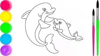 Dolphin Coloring Page for Kids | Fun Sea Animal Coloring Video with Easy Drawing and Art