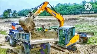 XCMG XE80C LOADING TRACTOR TROLLEY OF SWARAJ MAHINDRA SONALIKA JOHNDEERE FARM TRACTORS