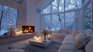 Cozy Winter Lounge Piano | Warm Fire & Snowfall for 3 Hours | Study Relax Recharge