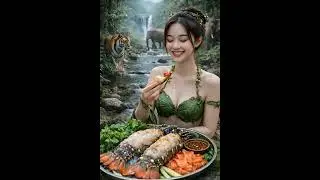 Wild Forest Mukbang 🦞 Eating Giant Lobster by the River | ASMR Food