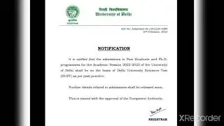 DU Admission 2022-23 in PG & PhD course through DUET || Latest Update || University of Delhi