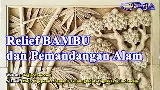 Relief bambu dan pemandangan alam untuk hiasan seni tempel dinding di buat dari batu alam putih