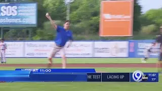 Steve Infanti throws first pitch at Syracuse Mets game