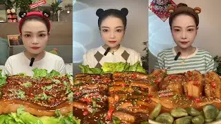 Eating Mukbang Belly Pork Fat, Pork Skin, Pork Meat, Pork Legs And Stomach Pork