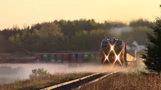 CREX Leader thru the Fog! Big CN Stack Train 120 at Dorcester, NB (May 30, 2018)