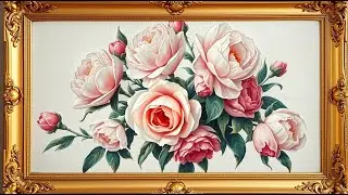 Vintage Floral Frame TV Art - Roses & Peonies in Gold Victorian Frame - 4K Screensaver