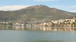 Lake Orestiada (or/and Lake of Kastoria). Video 4K. 