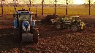 Zaorávání hnoje v agregaci 2x New Holland T7 170, 270 Blue powe a rozmetadlo cynkomet