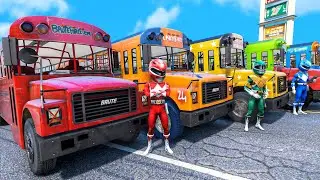 Superheroes SCHOOL BUS Racing Challenge с командой POWER RANGERS - Забавный конкурс GTA V #406