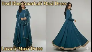 Blue Anarkali Maxi Dress | Gold Lace Border | Party & Formal Wear | Pakistani Fashion 2025
