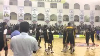 Sathyabama University celebrates after beating Punjab in the UBA All India Basketball Tournament