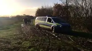Pferdegespann zieht Polizeiauto
