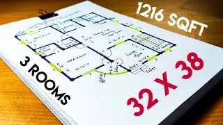 32 x 38 sqft house plan with 3 rooms