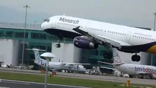 Monarch landing at Manchester Airport