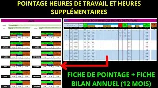 POINTAGE  HEURES DE TRAVAIL & HEURES SUPPL&Eacute;MENTAIRES  | Feuille de pointage heures de travail Excel