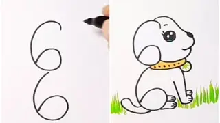 How to draw a cute dog using number 6 #dog #drawing #kids