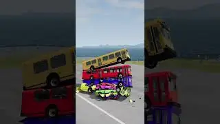 Mixed Rainbow Colour Cars & Buses Crash Fall - BeamNG.Drive