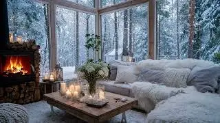 Tranquil Winter Piano Lounge | Fireplace Warmth 2 Hours | Relax Sleep Heal